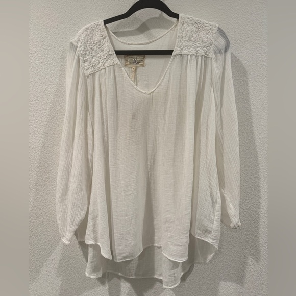 NWT Current/Elliott The Picnic Shirt Sugar Crochet White Boho Gauzy Blouse 2 - Picture 2 of 16
